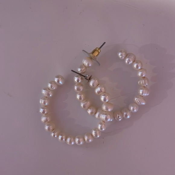 Pearl Hoop Earrings - Picture 1 of 3